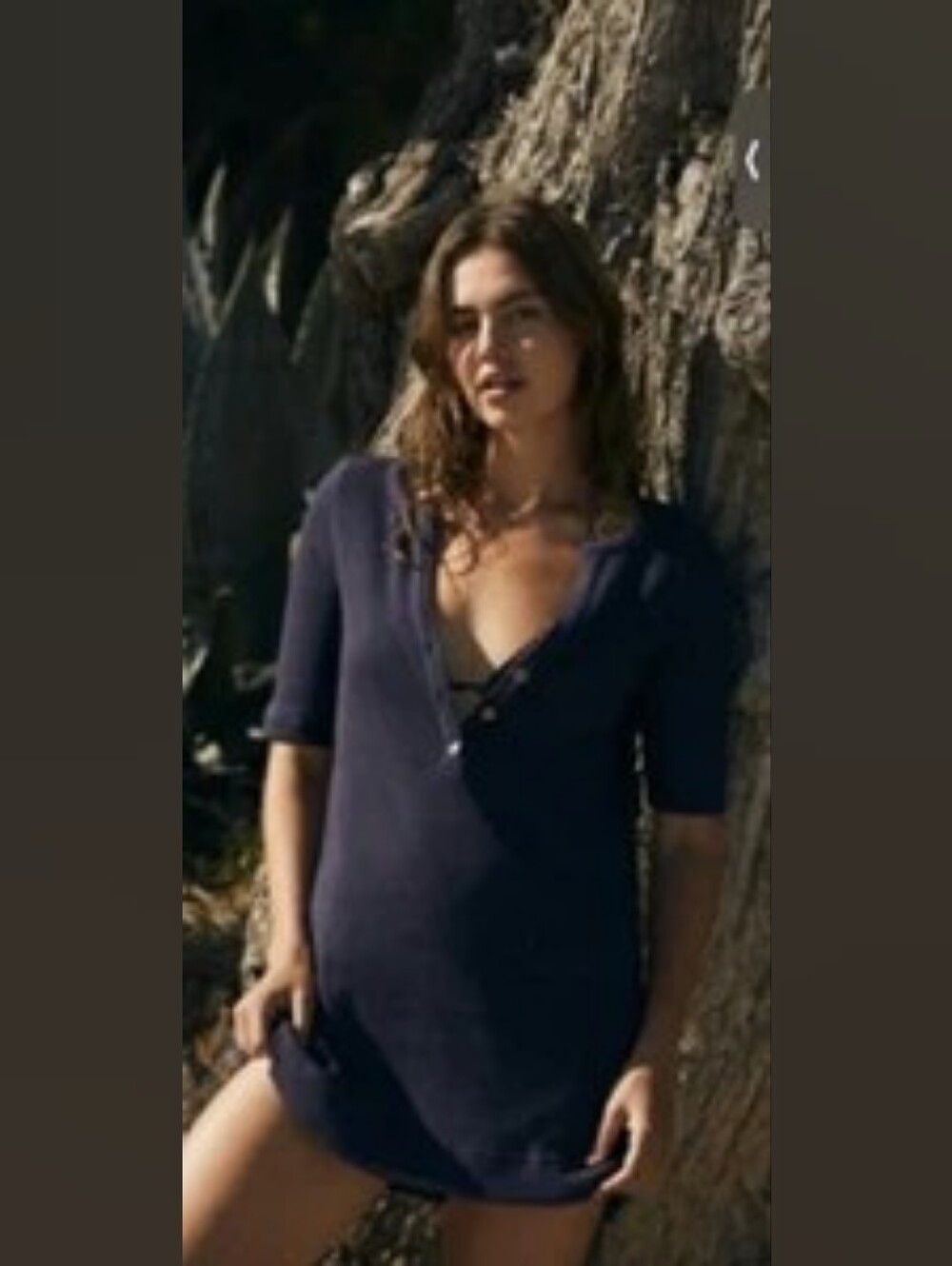 Free People Beach Friday Feeling Henley Tunic Jane Shift Mini Dress Black Small